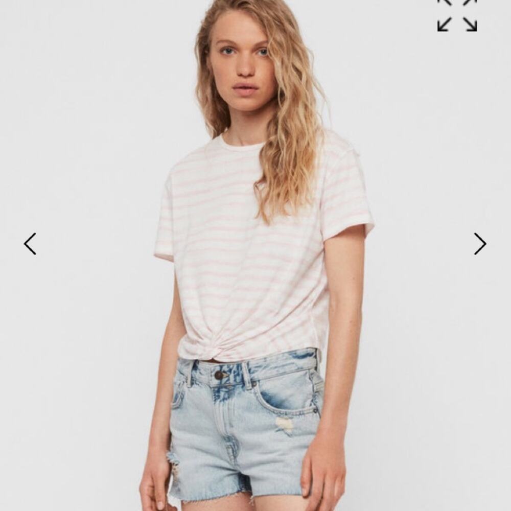 All Saints Blush Pink Painted Stripes Carme Tee NWOT Medium